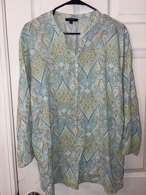 Anne Carson Pale Blue & Mint Paisley Blouse